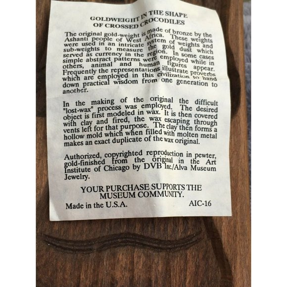 Vtg Brooch Gold weight In The Shape Of Crossed Crocodiles Pin ALVA MUSEUM REPRO. - Picture 5 of 7